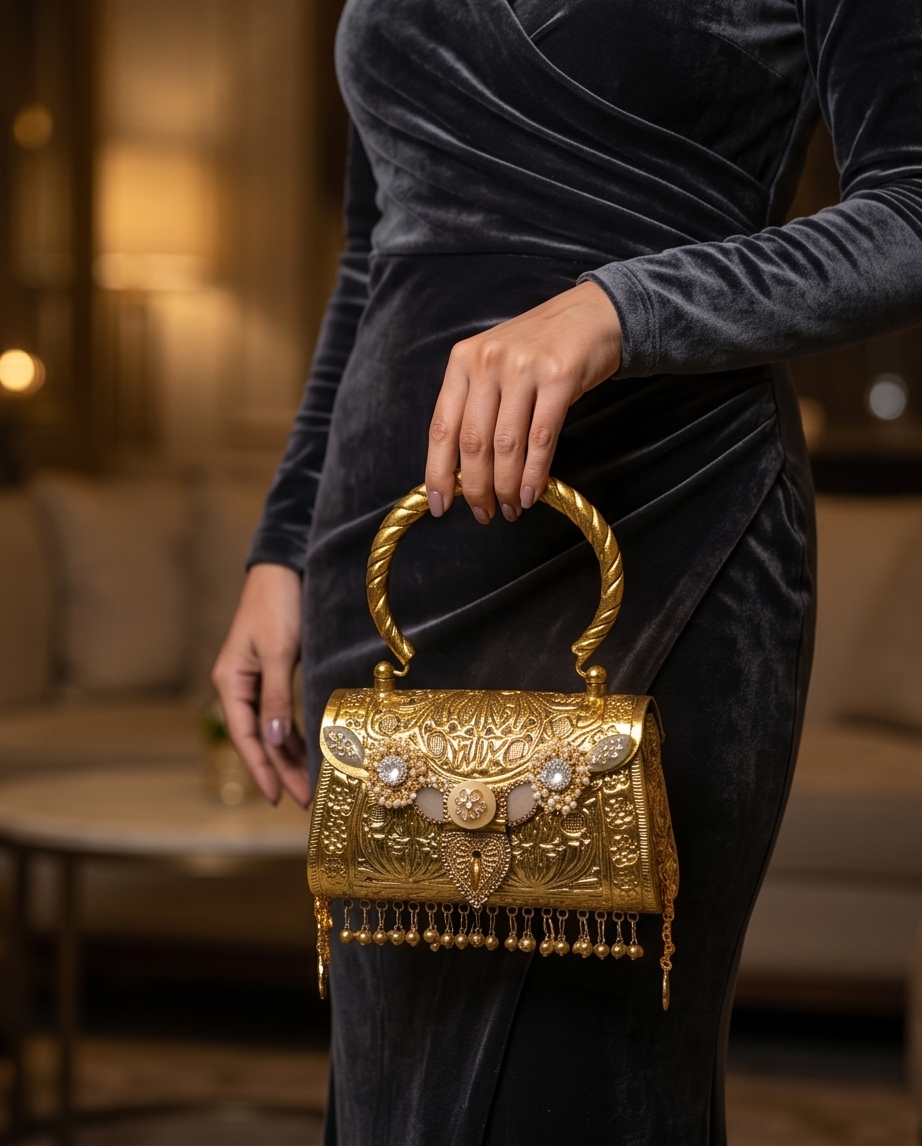Gold Embossed Brass Minaudière