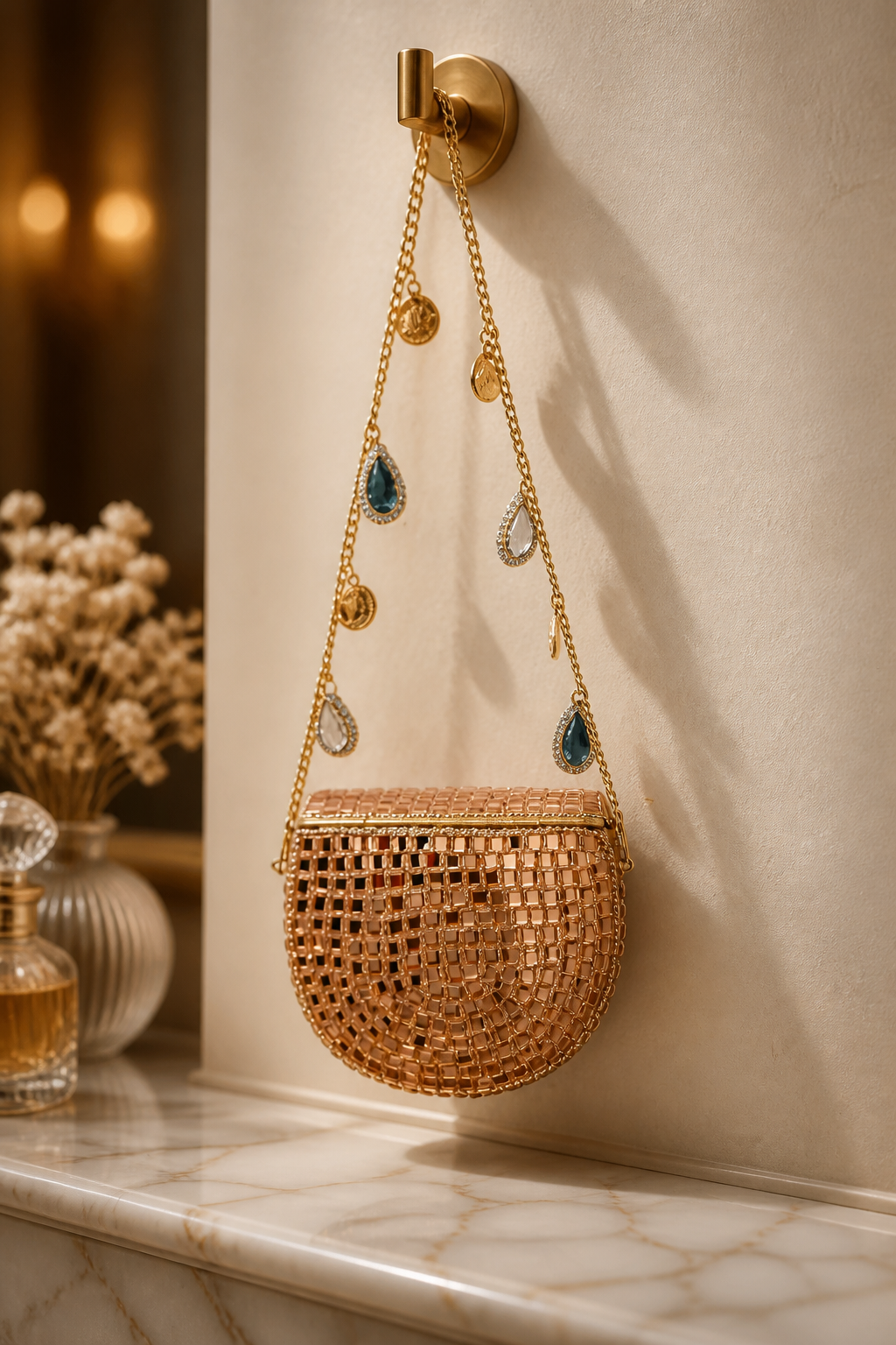 Mini mirror bag in gold