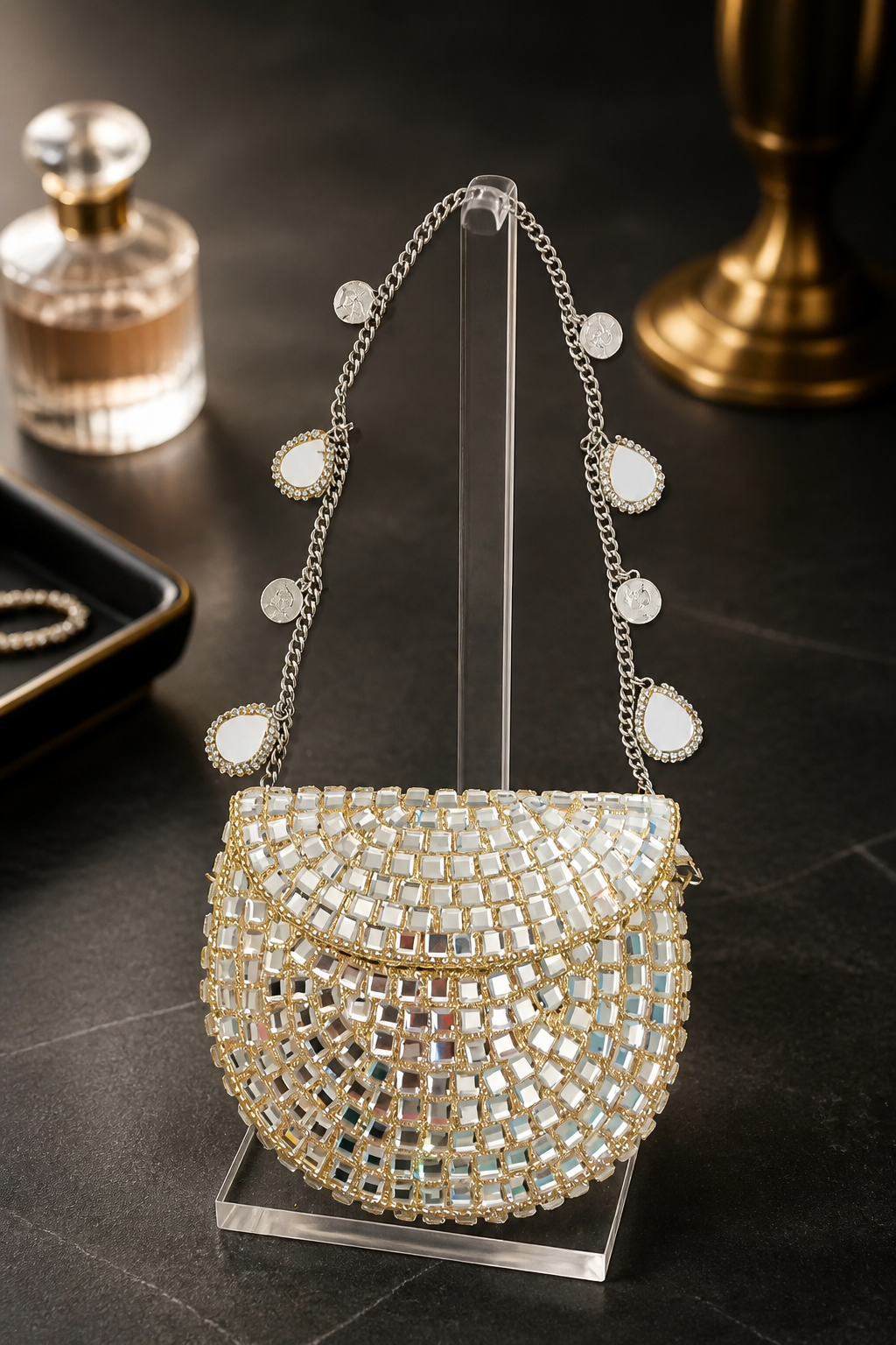 Mini mirror bag in gold