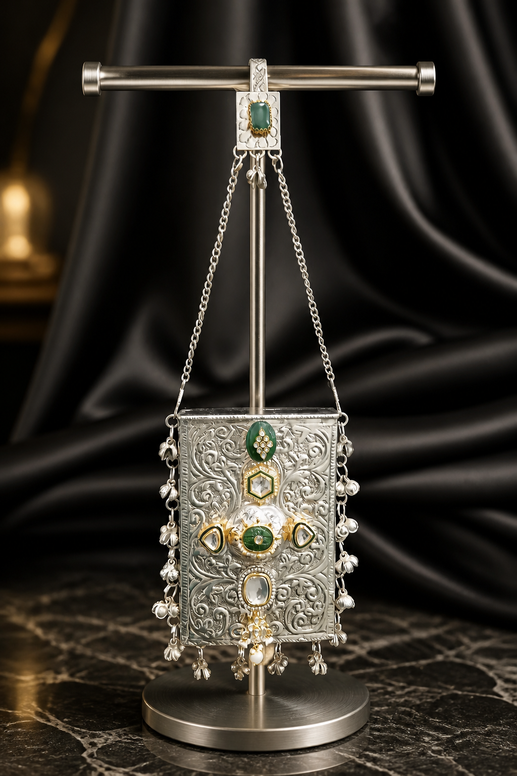 Kundan mobile batua- silver