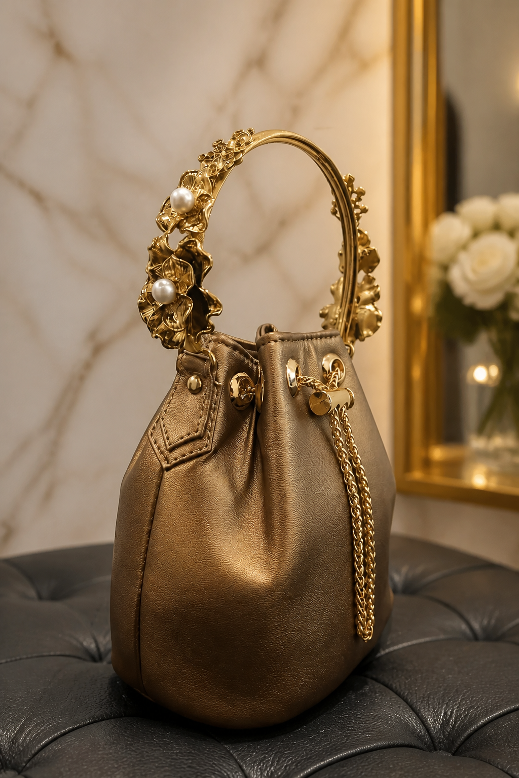 Floral handle bucket bag