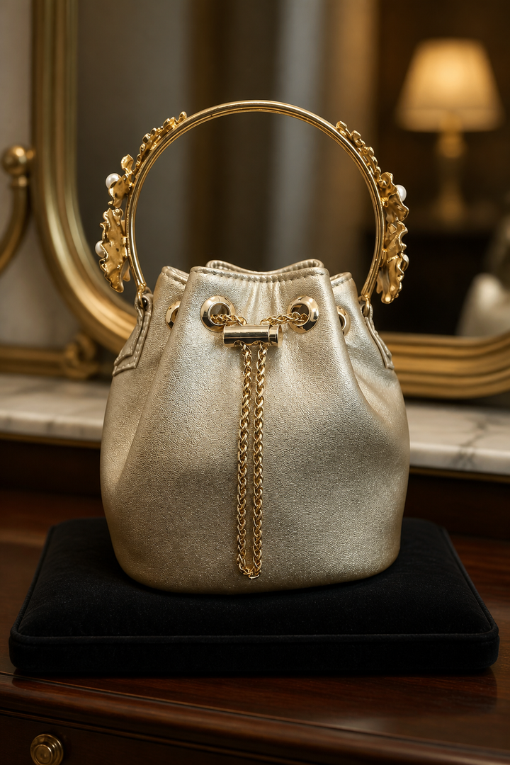 Floral handle bucket bag