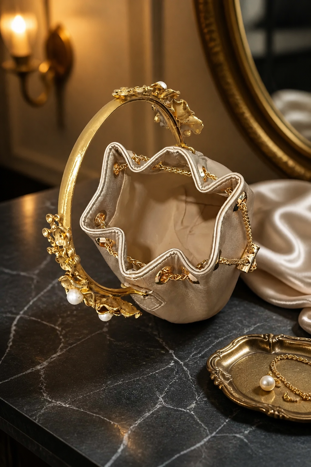 Floral handle bucket bag