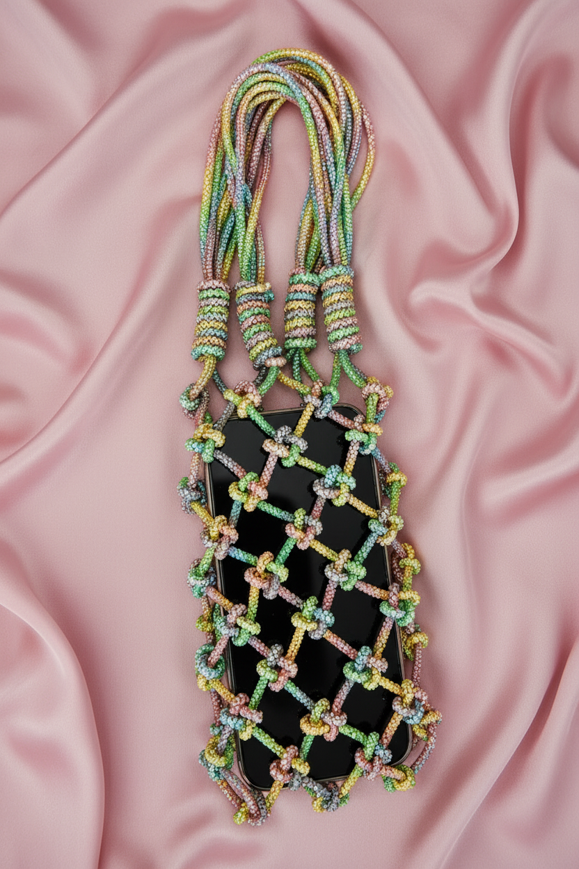 Handcrafted multicolor beaded net bag with intricate boho beadwork and contemporary designer style