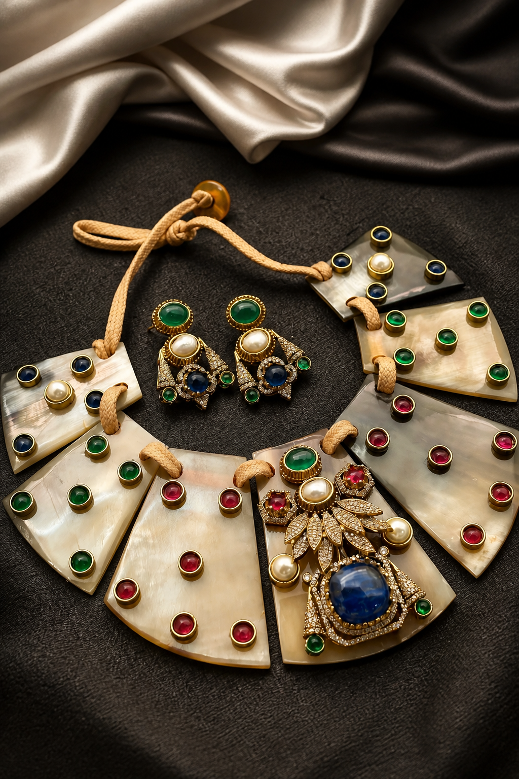 Resin necklace with coloured stones and AD pieces