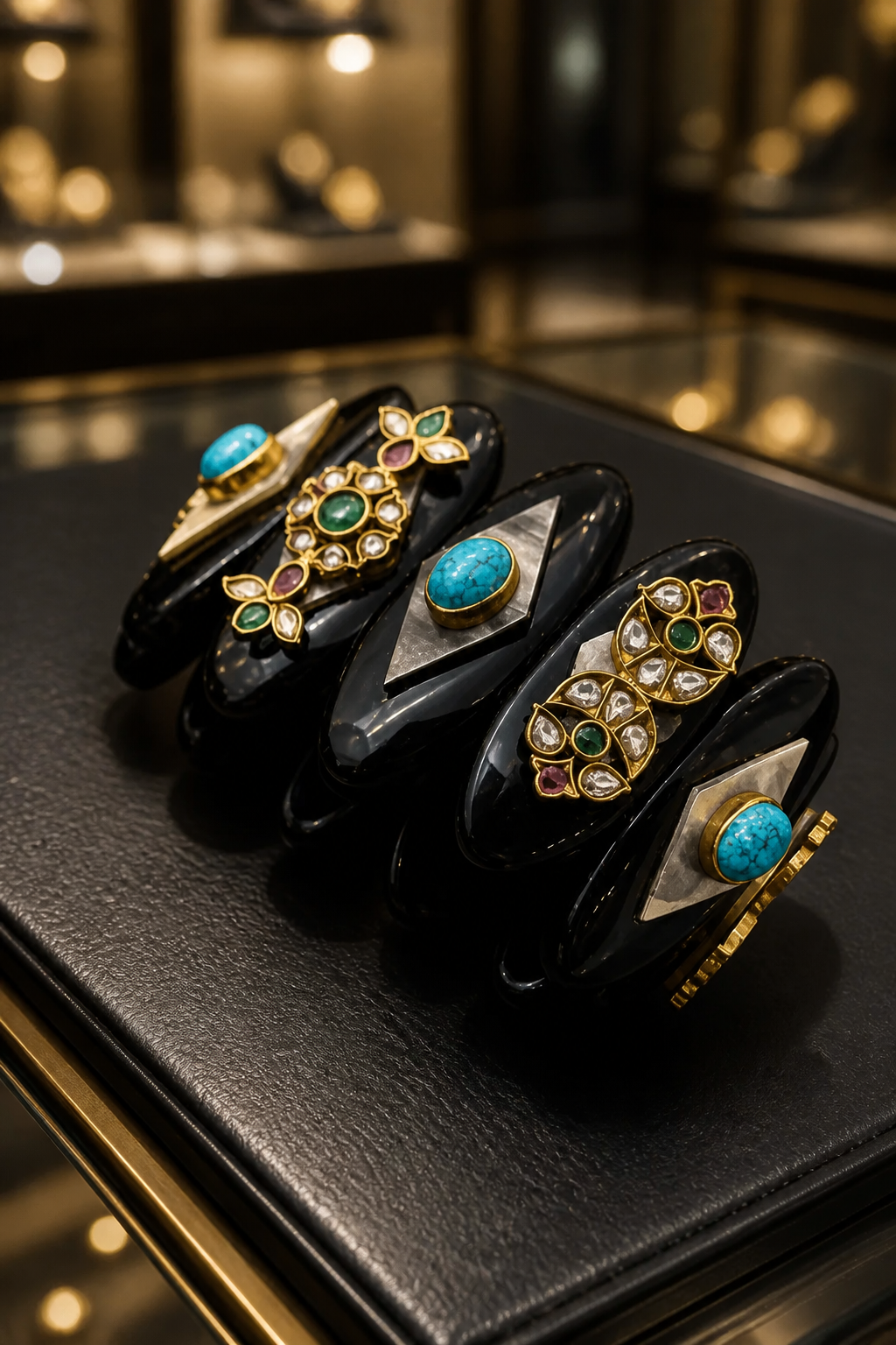 Acrylic Handcuff with Coloured Stone & Jadau Tikda