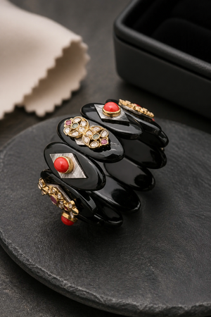 Acrylic Handcuff with Coloured Stone & Jadau Tikda