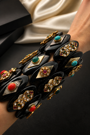 Acrylic Handcuff with Coloured Stone & Jadau Tikda