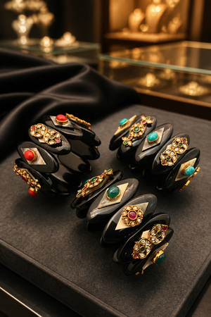 Acrylic Handcuff with Coloured Stone & Jadau Tikda