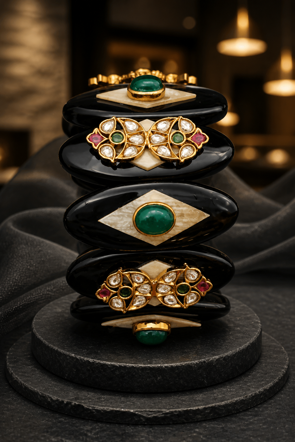 Acrylic Handcuff with Coloured Stone & Jadau Tikda