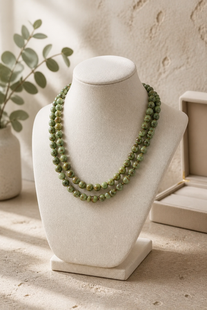 Natural turquoise green beads two line necklace with handcrafted double strand statement jewellery design