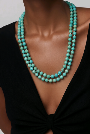 Elegant two line necklace with natural turquoise beads and handcrafted statement jewellery design