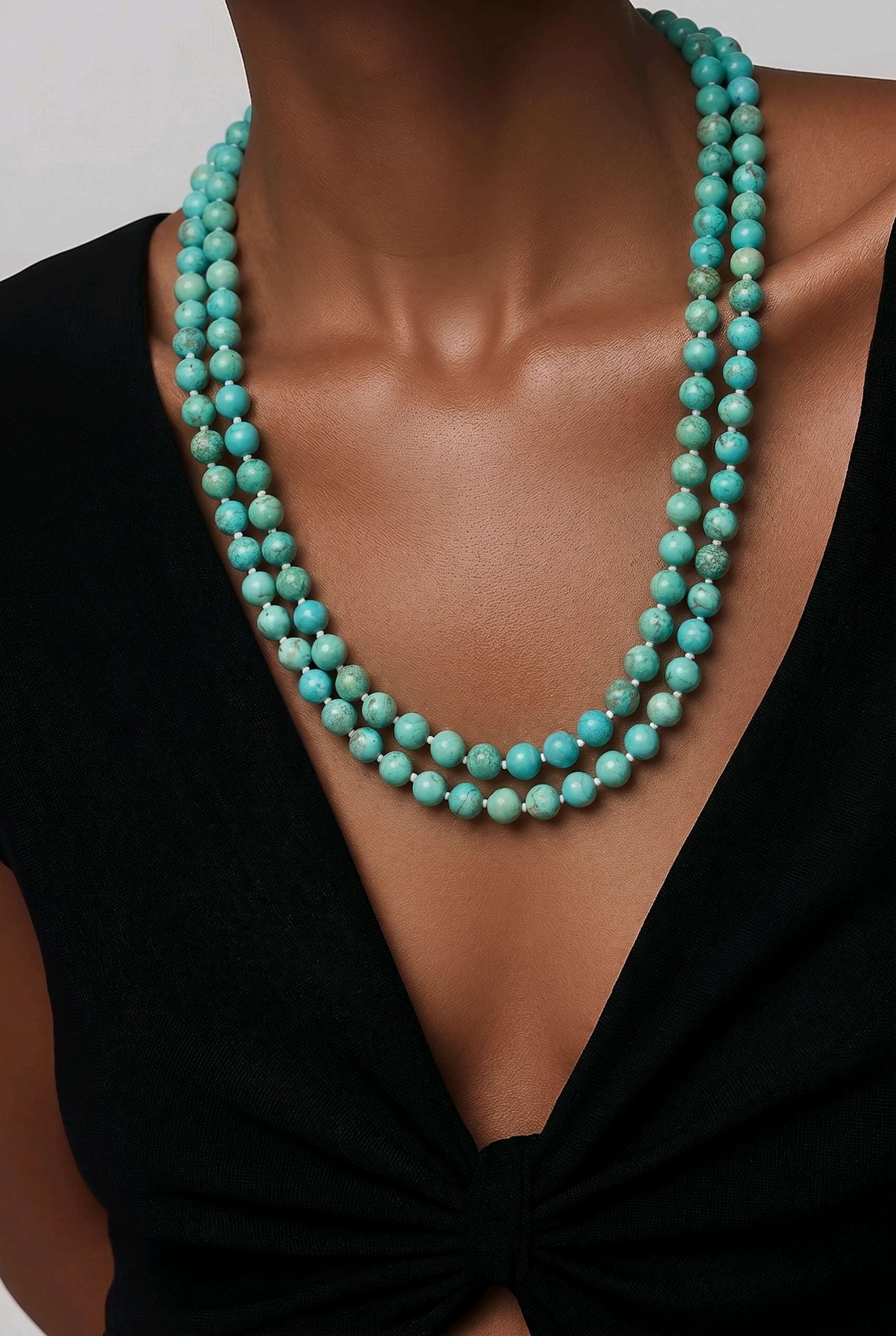 Elegant two line necklace with natural turquoise beads and handcrafted statement jewellery design