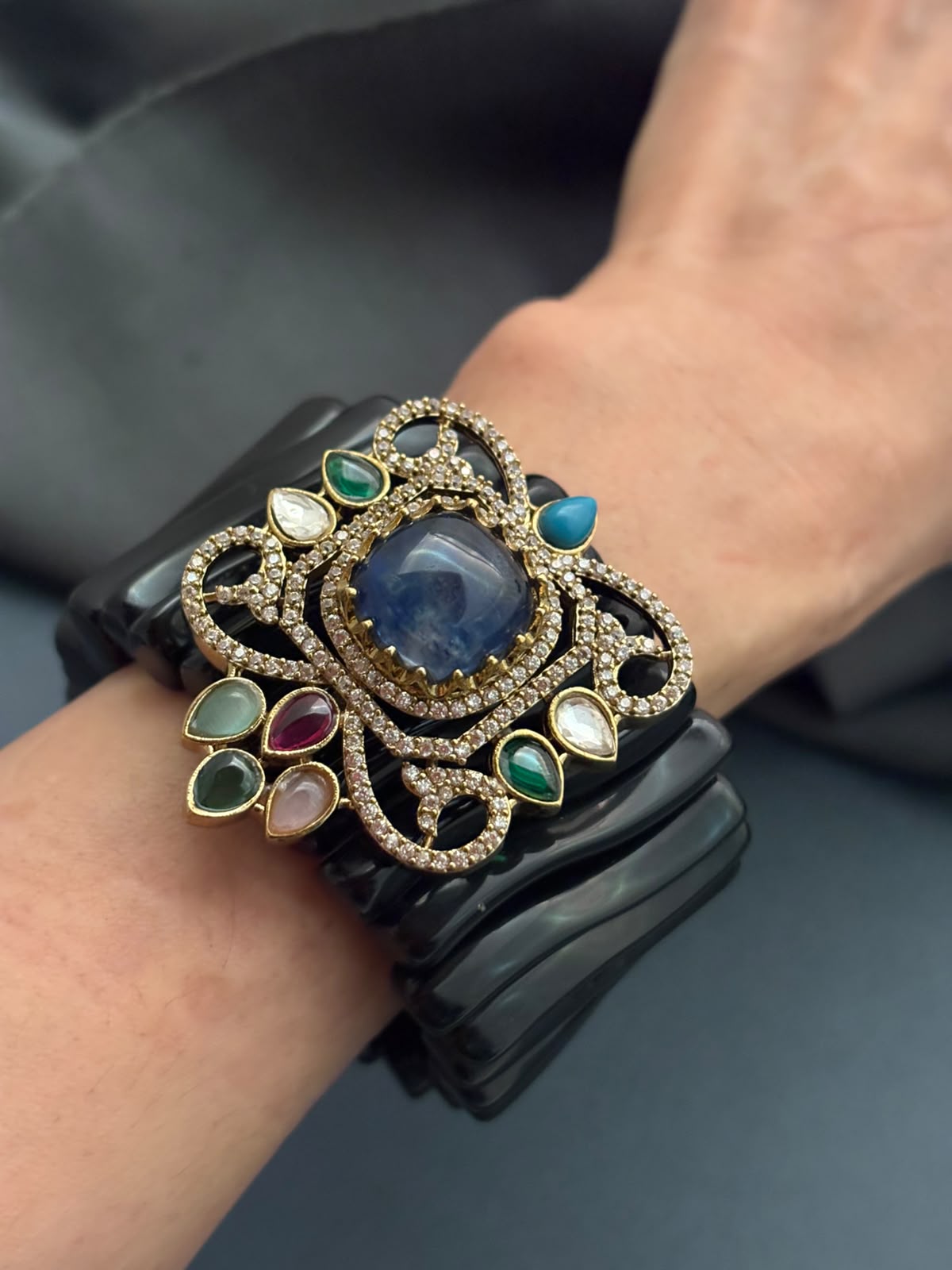 Black Elastic Resin Designer cuff