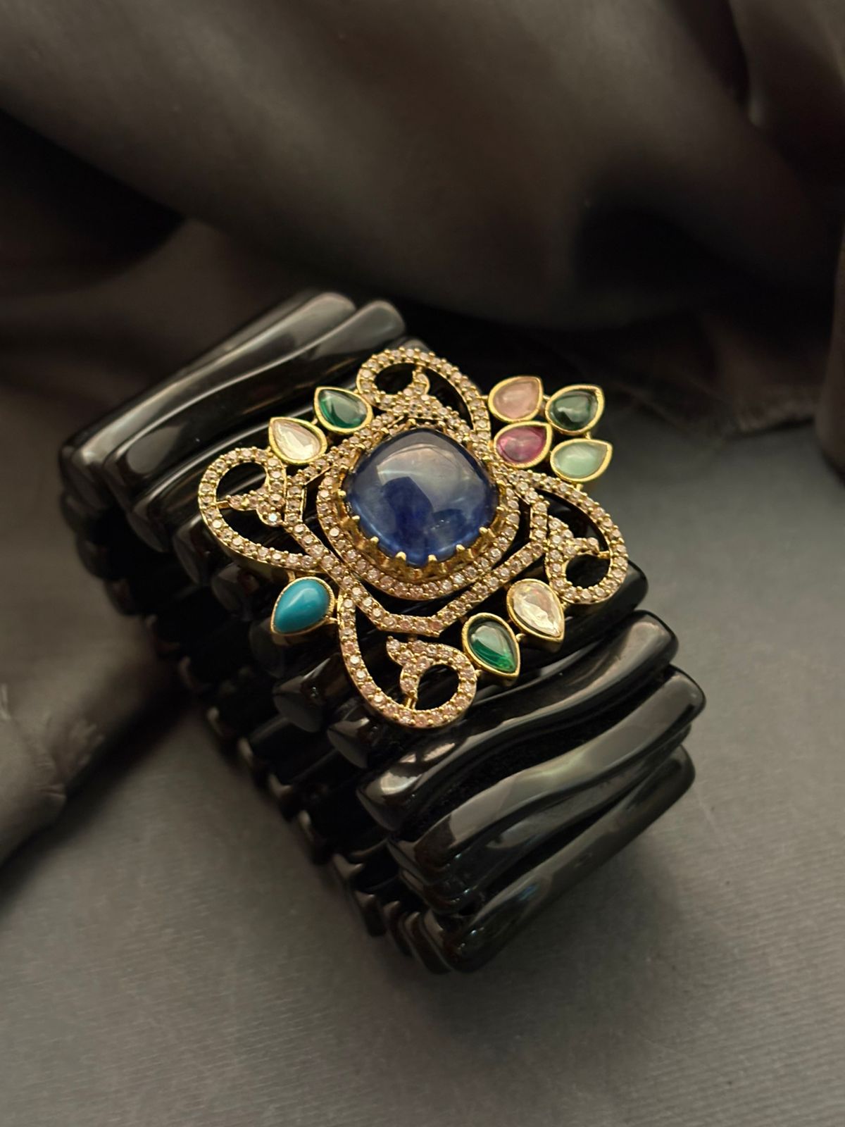 Black Elastic Resin Designer cuff