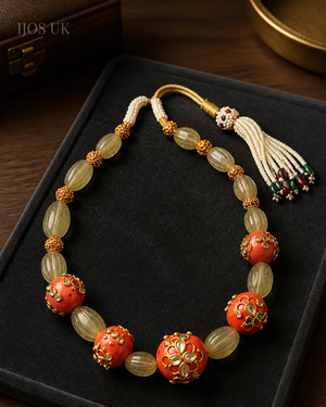 Carved Jade Stone Coral Necklace