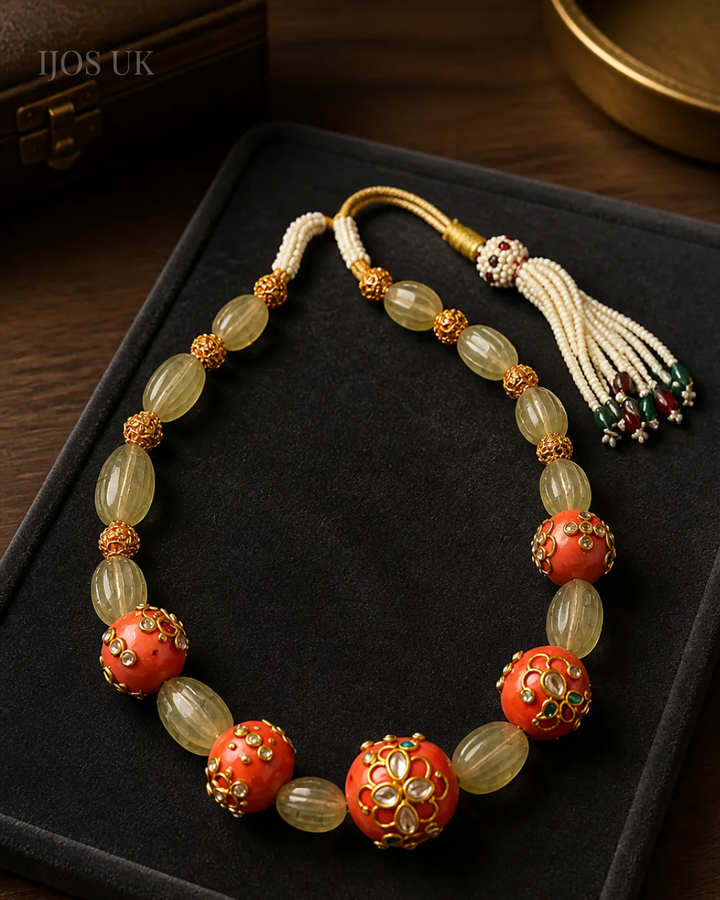 Carved Jade Stone Coral Necklace