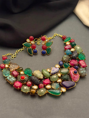 Carved Semi-Precious Stone Necklace Set