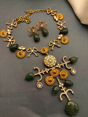 Carved Vesuvianite Stone Necklace Set