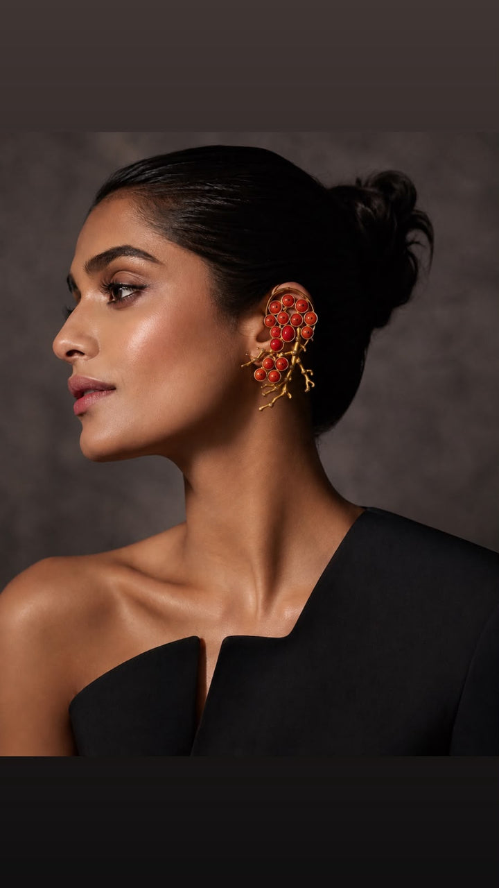 Coral Beaded Ear Cuff