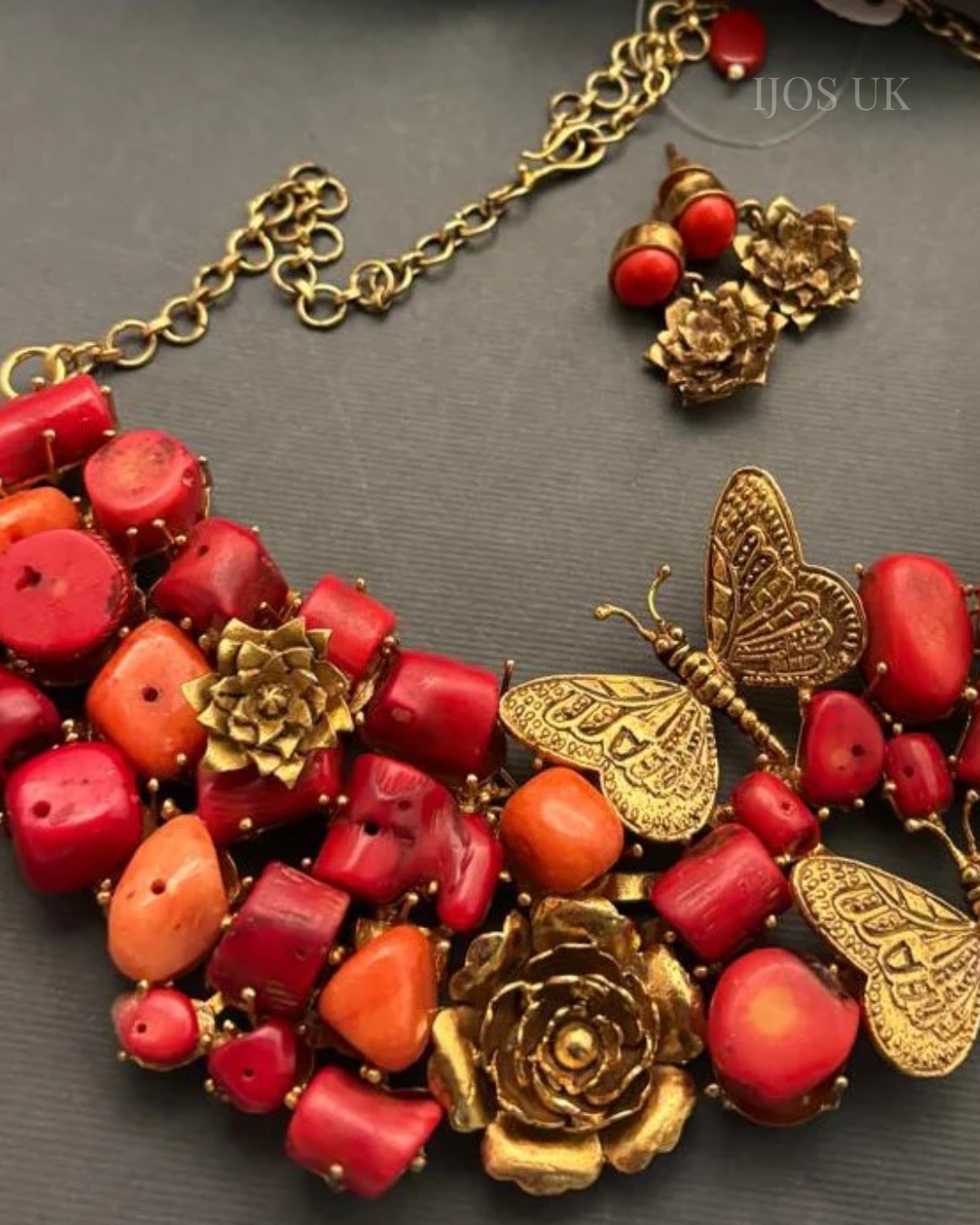 Coral Butterfly Necklace Set