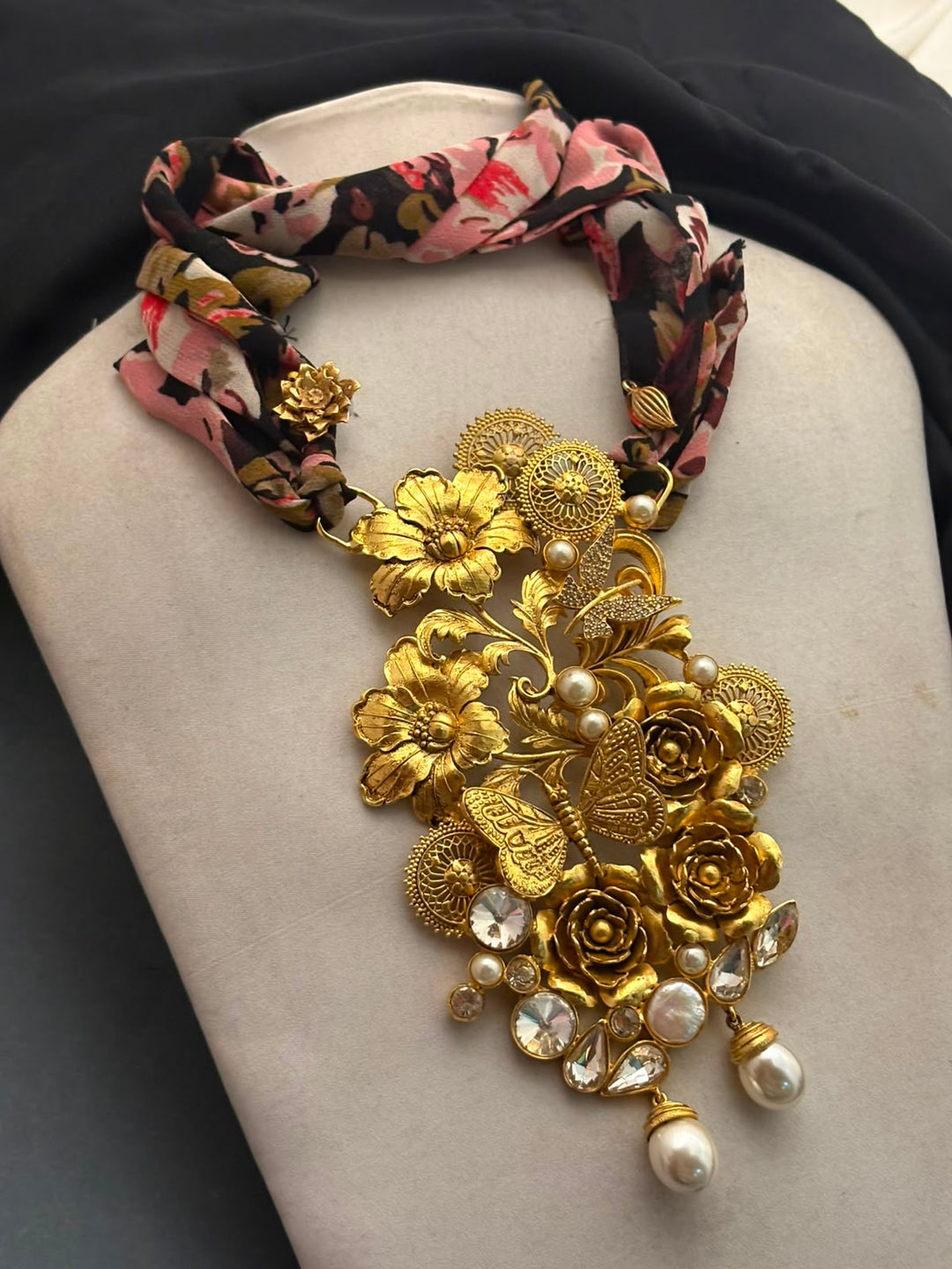Fabric Floral Butterfly Pendant