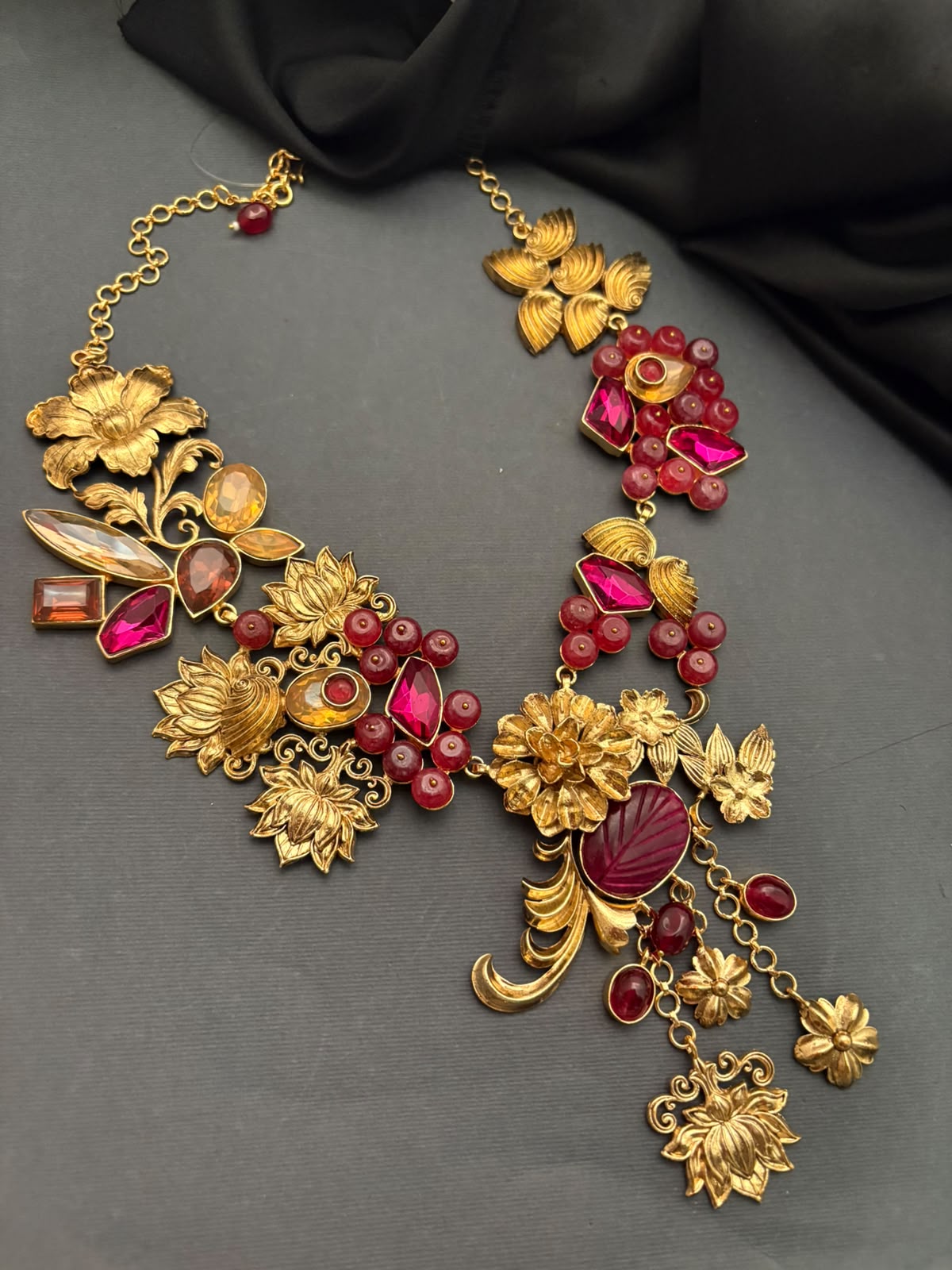 Flower Motif Swarovski Stone Necklace