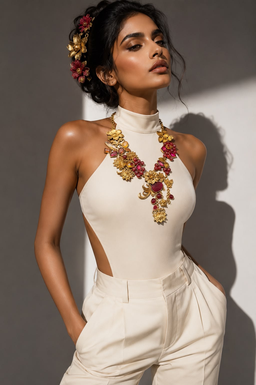 Flower Motif Swarovski Stone Necklace