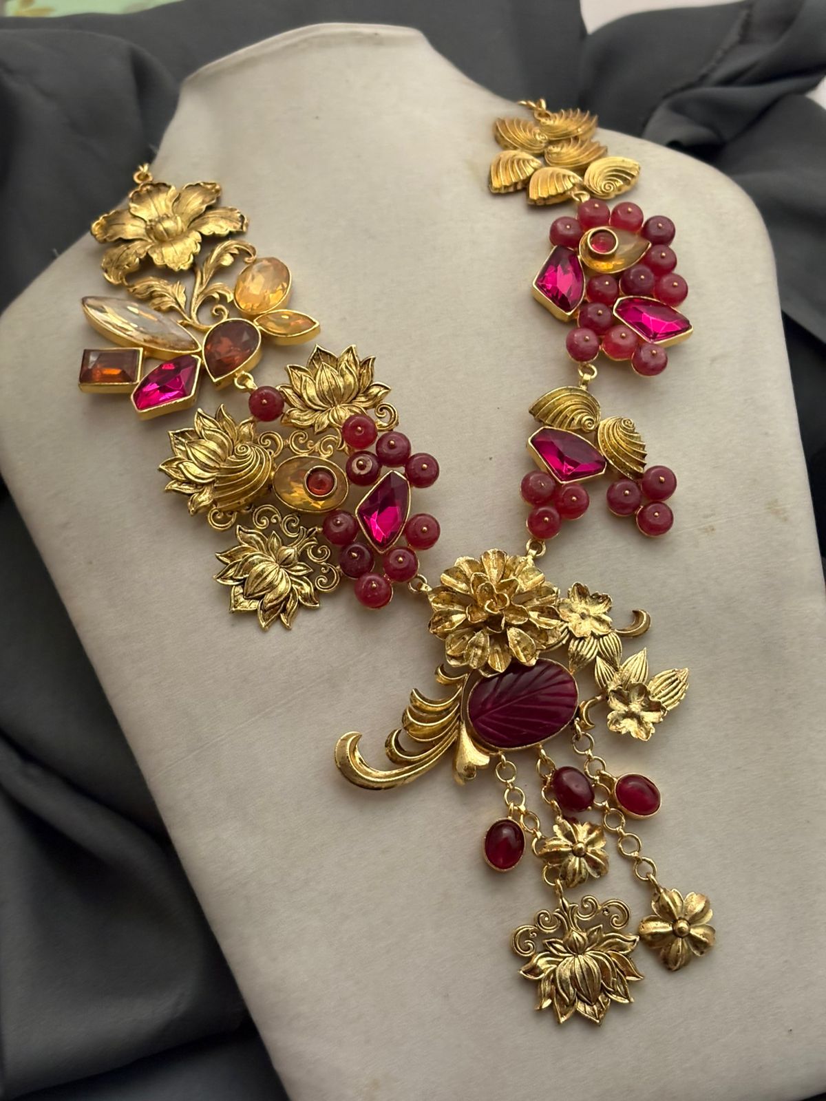 Flower Motif Swarovski Stone Necklace