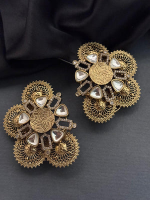 Luxury cuff earrings with kundan crystal detailing and intricate traditional designer craftsmanship