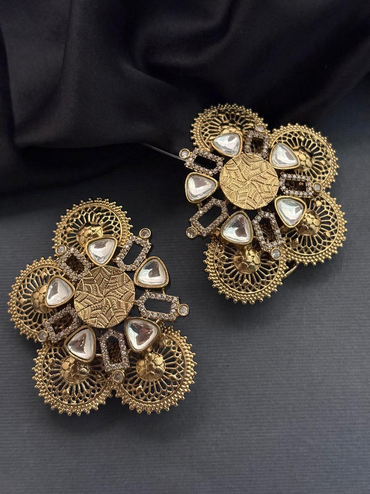 Luxury cuff earrings with kundan crystal detailing and intricate traditional designer craftsmanship