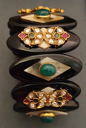 Acrylic Handcuff with Coloured Stone & Jadau Tikda