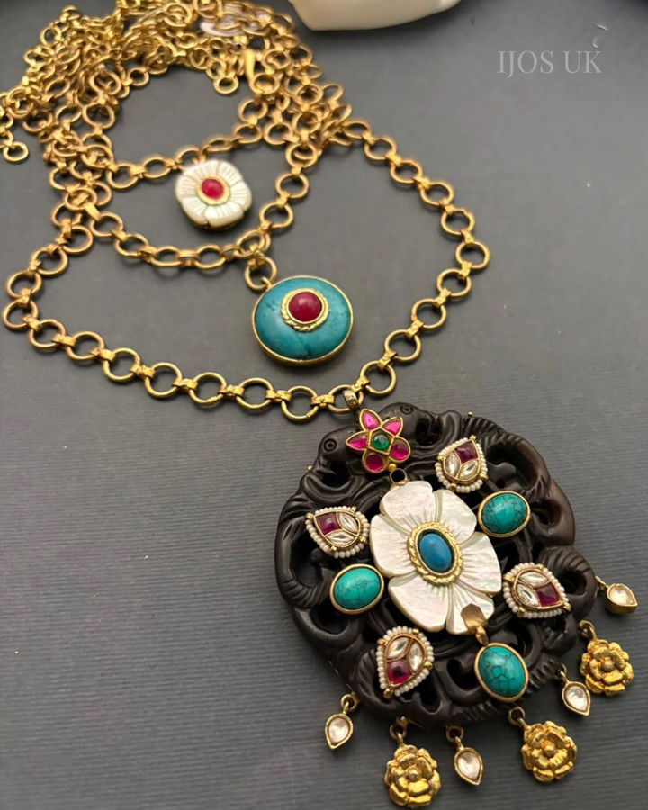 MOP Turquoise Wooden Necklace