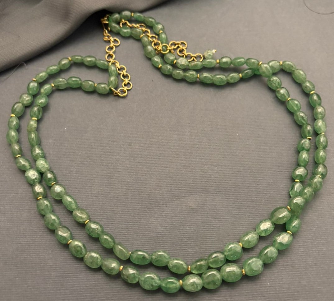 Elegant green beads two-line necklace with handcrafted double strand ethnic statement design