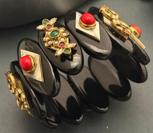 Acrylic Handcuff with Coloured Stone & Jadau Tikda