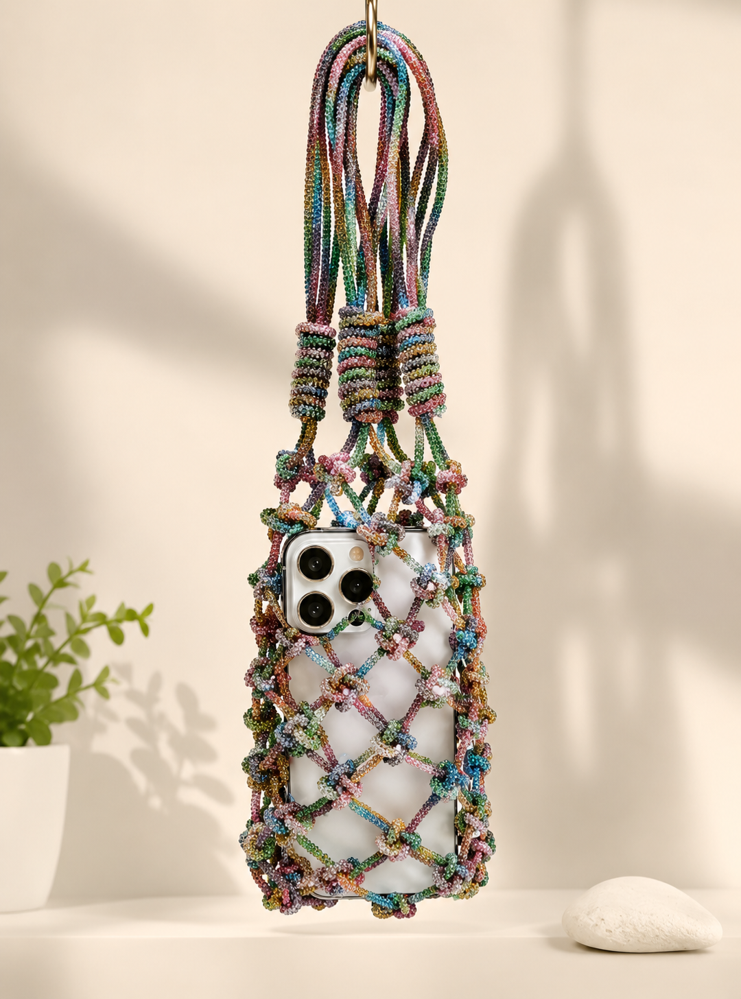 Handcrafted multicolor beaded net bag with intricate boho beadwork and contemporary designer style