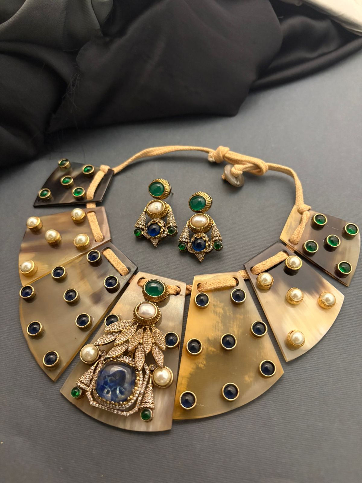 Resin necklace with coloured stones and AD pieces