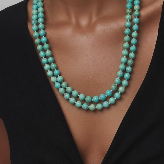 Elegant two line necklace with natural turquoise beads and handcrafted statement jewellery design