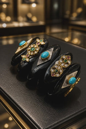 Acrylic Handcuff with Coloured Stone & Jadau Tikda