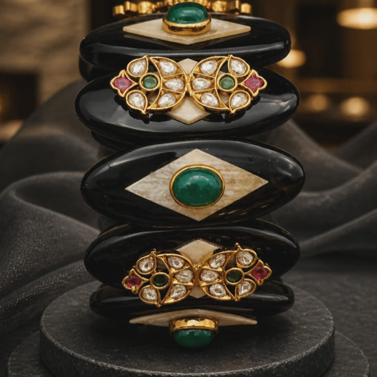Acrylic Handcuff with Coloured Stone & Jadau Tikda