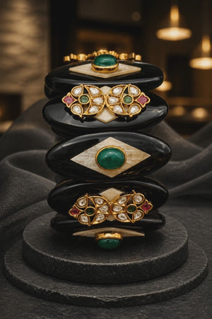 Acrylic Handcuff with Coloured Stone & Jadau Tikda
