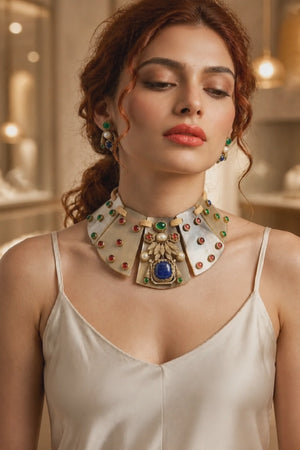 Resin necklace with coloured stones and AD pieces