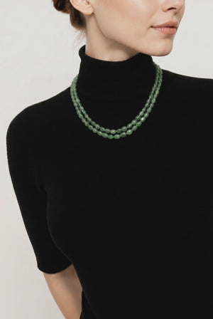 Elegant green beads two-line necklace with handcrafted double strand ethnic statement design