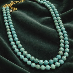 Elegant two line necklace with natural turquoise beads and handcrafted statement jewellery design