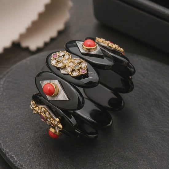 Acrylic Handcuff with Coloured Stone & Jadau Tikda
