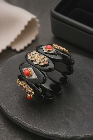 Acrylic Handcuff with Coloured Stone & Jadau Tikda