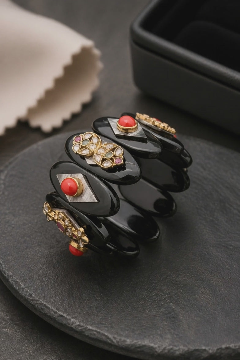 Acrylic Handcuff with Coloured Stone & Jadau Tikda