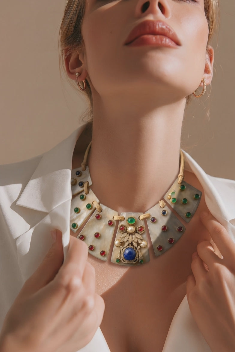 Resin necklace with coloured stones and AD pieces