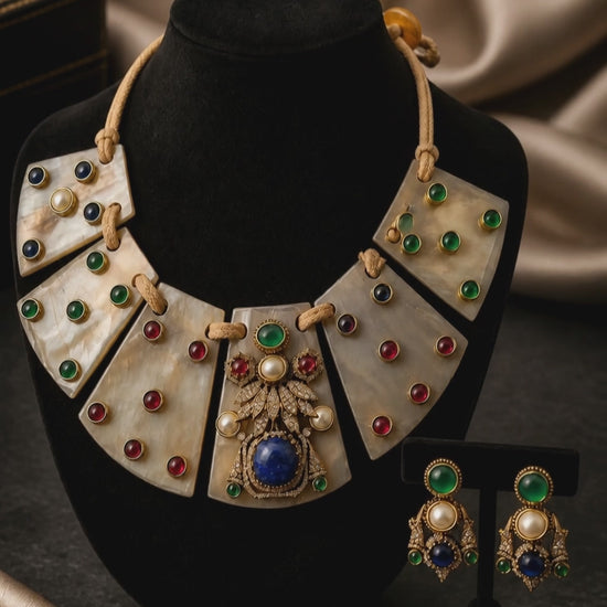 Resin necklace with coloured stones and AD pieces