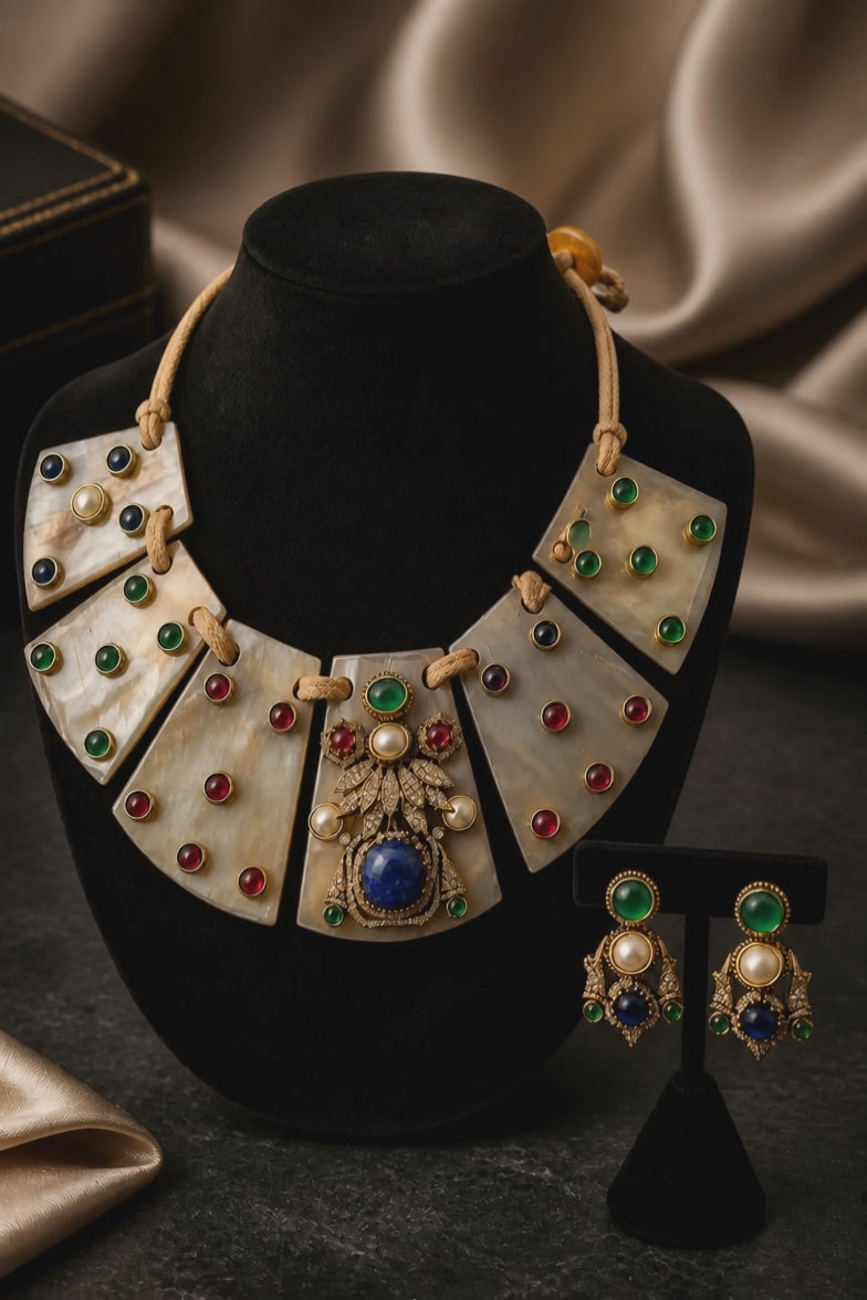 Resin necklace with coloured stones and AD pieces